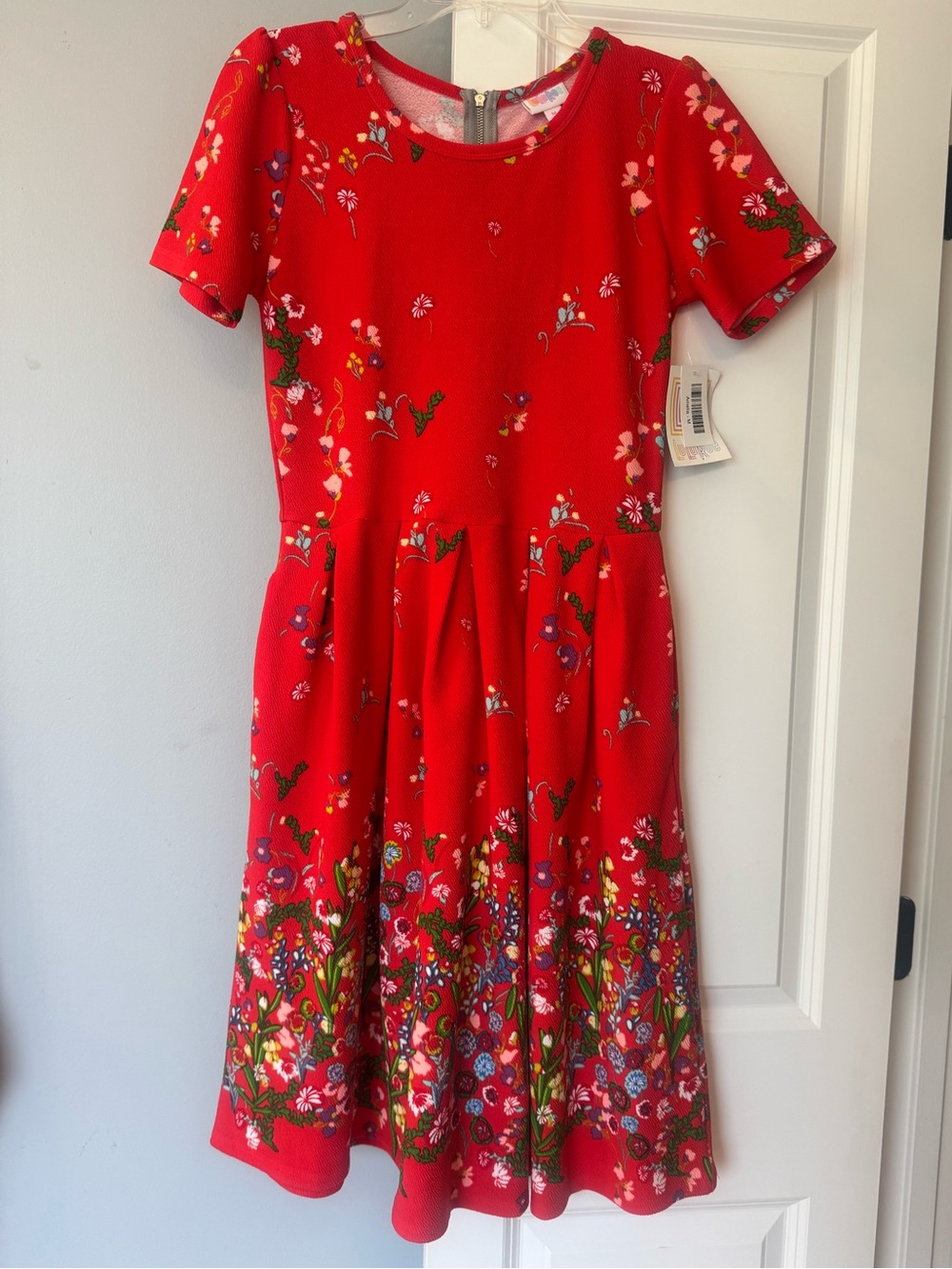 LuLaRoe Red Floral Midi Amelia Dress with Pockets Medium Unicorn NWT